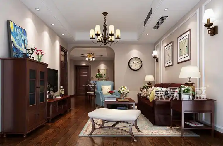 上海品尊国际103平美式风格住宅客厅装修效果图