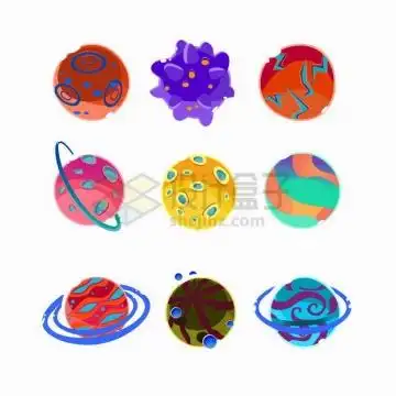 9款五彩斑斓的卡通星球png图片免抠矢量素材