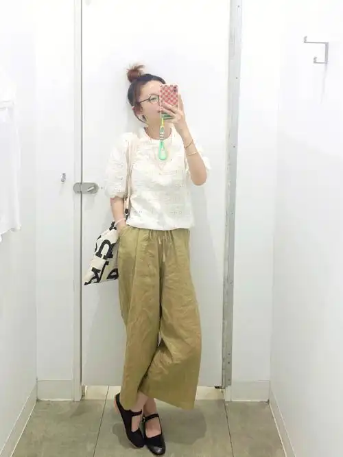 ootd102muji亚麻裤小圆眼镜爱心小衫