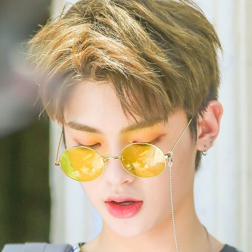 justin同款黄明昊墨镜眼镜链条男女圆框眼镜透明黄色太阳镜