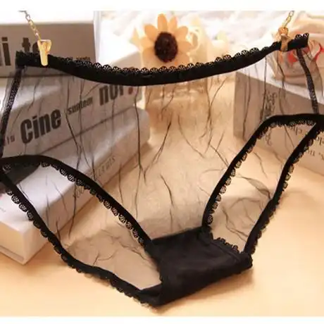 包邮 女士全透明性感内裤 中低腰诱惑玻璃纱三角裤网纱糖果色裤头