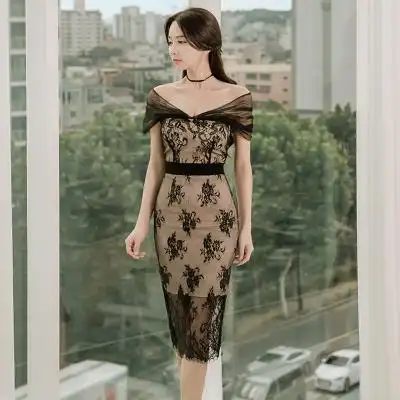 省3元 秋季裙子女2018新款镂空蕾丝连衣裙中长款气质修身显瘦内搭打底