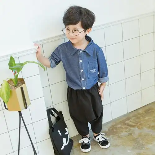 韩国ins春秋新品0-1-2岁小男生婴儿童装薄长袖牛仔衬衫衬衣外套潮_7折