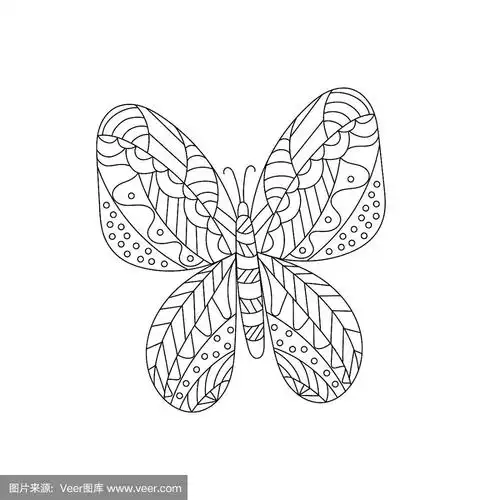 手绘矢量插图.可爱的蝴蝶在一个白色的背景,着色书的孩子.