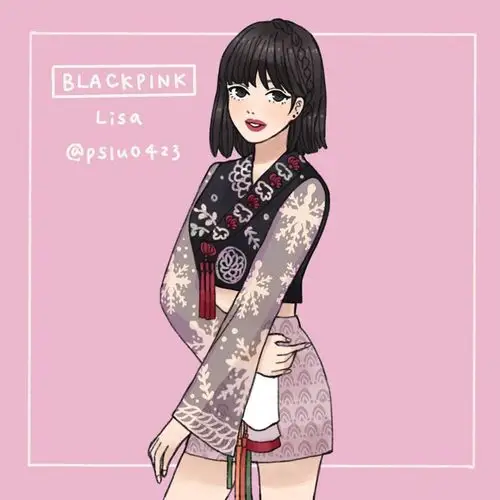 blackpink漫画卡通版 how you like that 四闺女韩服打歌现场