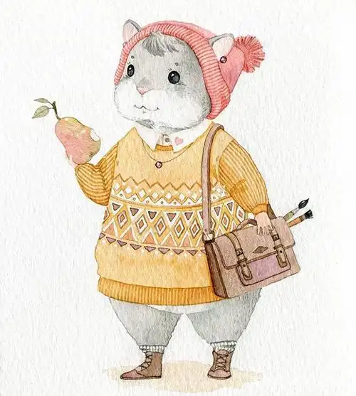 手绘水彩小动物插画,个个萌萌的