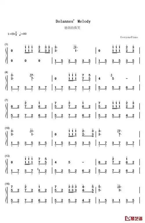 德朗的微笑钢琴简谱-数字双手-理查德61克莱德曼1