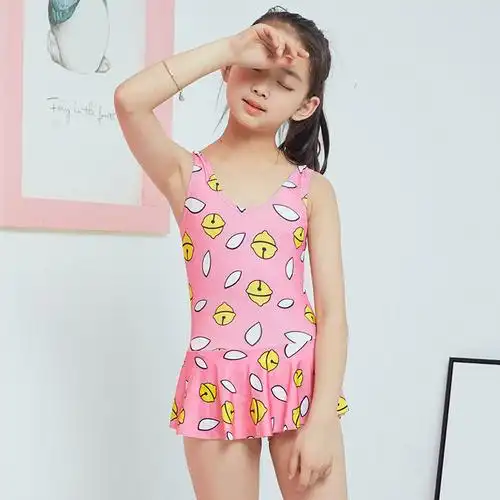 泳衣女童三角裙式游泳衣卡通多色可爱小孩儿童女童连体保守泳装