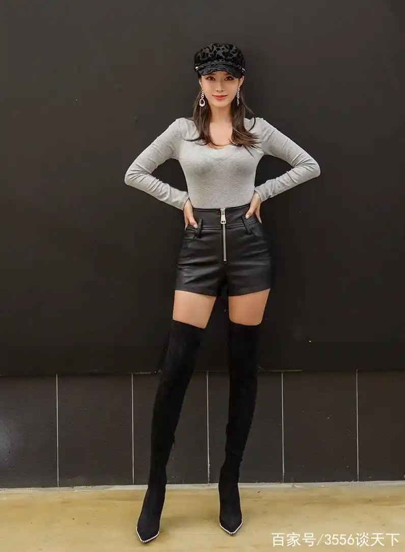 皮裙高筒过膝长靴美女摄影,大长腿就是要秀出来