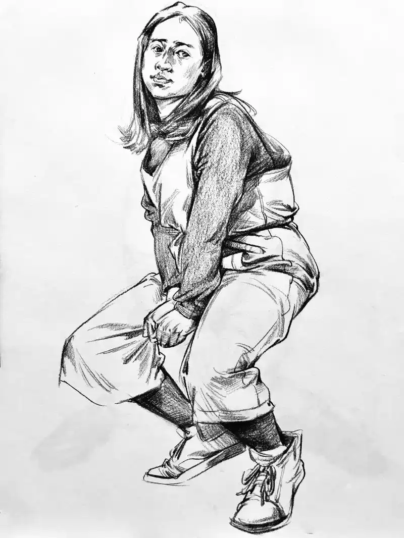 速写人物坐姿高清图集(22张),单人速写人物图集临摹素材