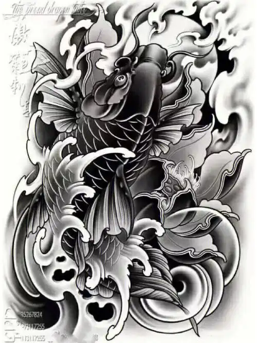 满背鲤鱼纹身手稿  #鲤鱼满背纹身