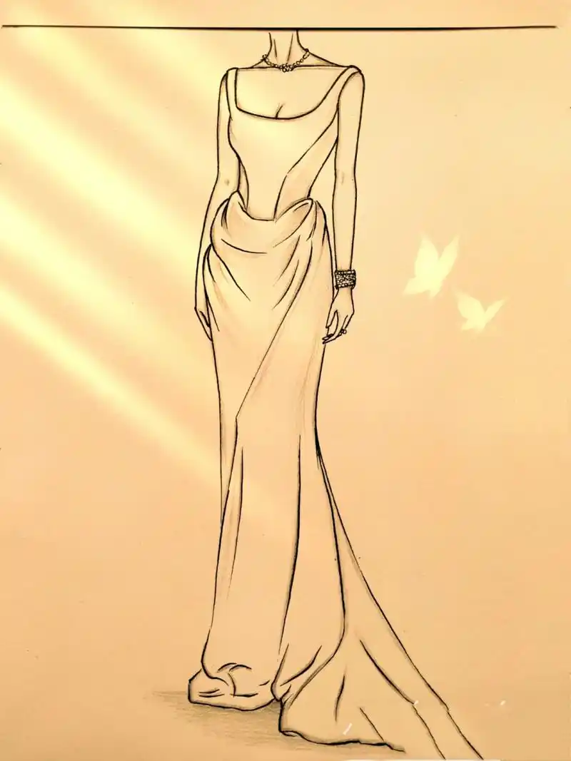 露思礼服黑白简笔画#绘画教程68(附过程) 赵露思活动礼服手绘简笔画