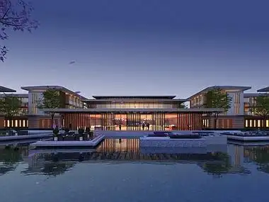 新中式会所建筑外观 商业建筑 酒店大堂 休闲会所3d模型