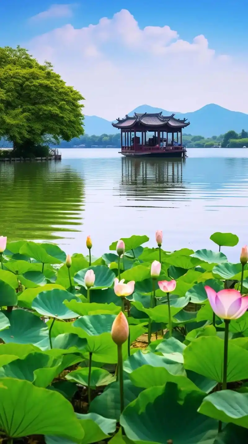 西湖美景.夏日的清晨,我抵达了西湖,位于杭州.作为来自北方的 - 抖音