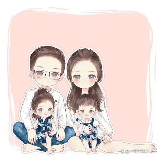 卡通全家福头像,一家四口漫画风手绘图片,可爱有个性