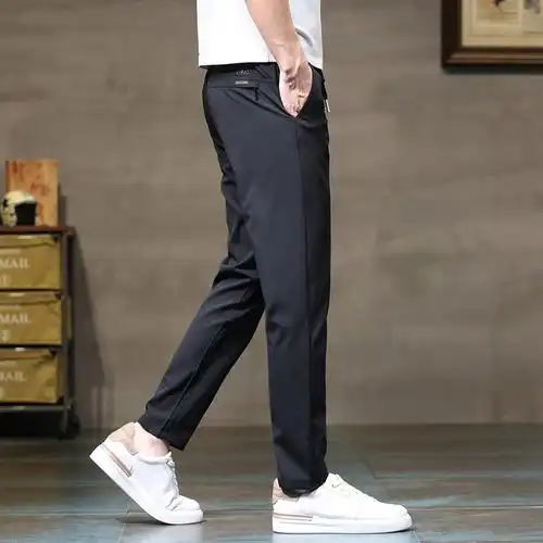 骄克雄狮jankeleone冰丝休闲裤男夏季薄款男士弹力直筒宽松西裤男百搭