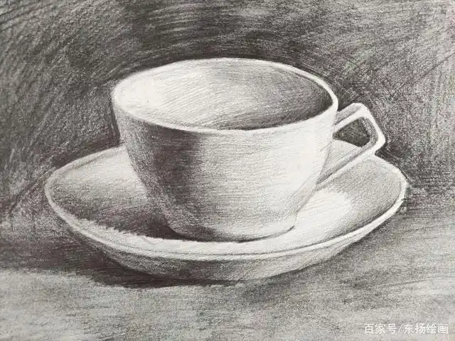 单个素描静物教程:画一个简单的白瓷杯素描