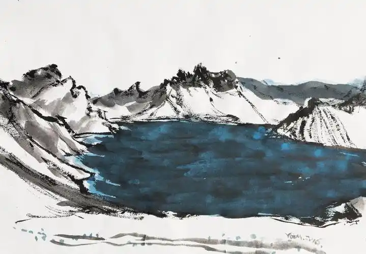 【《长白山天池写生1》-杨光迈山水国画-纸本(2016年作)】杨光迈水墨
