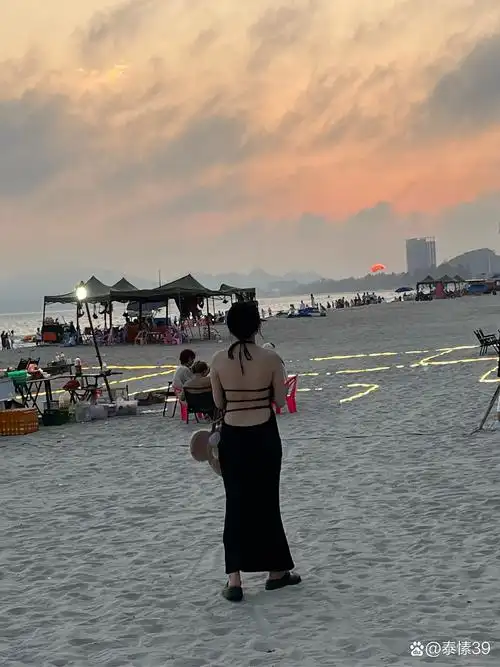 🌅 落日余晖下,她站在金色的沙滩上,任由海风吹拂着秀发.