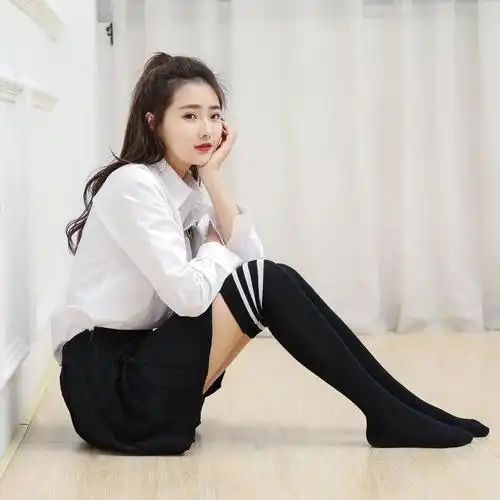 浪莎秋冬过膝袜女条纹长袜子春秋日系韩国学院风学生中筒袜长筒袜黑色