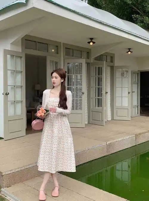 原版质量 超仙森系穿搭套装2024春夏新款纯色长袖外套碎花连衣裙 - 17