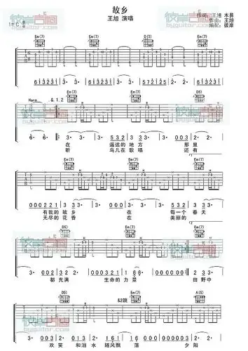 王旭旭日阳刚故乡吉他谱