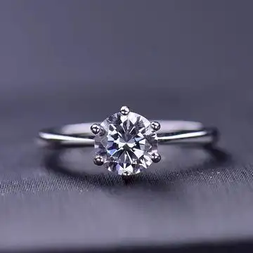 女钻戒 莫桑钻经典六爪款女戒指正品d色au750求婚结婚戒指 莫桑石