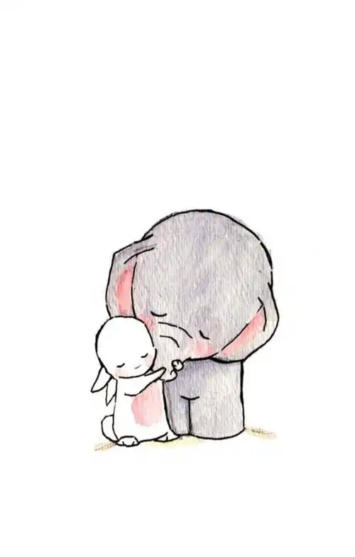 治愈系手绘插画:一只小象和一只小白兔,有时友谊就是这么简单.