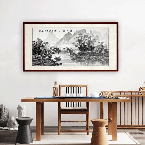 三尺100*50cm纯手绘国画中国山水画水墨画真迹烟雨漓江靠山江南水乡