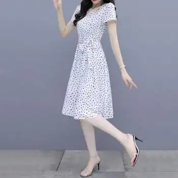 leiyu原创潮牌女装连衣裙女雪纺夏季新款气质轻熟风收腰显瘦波点裙子