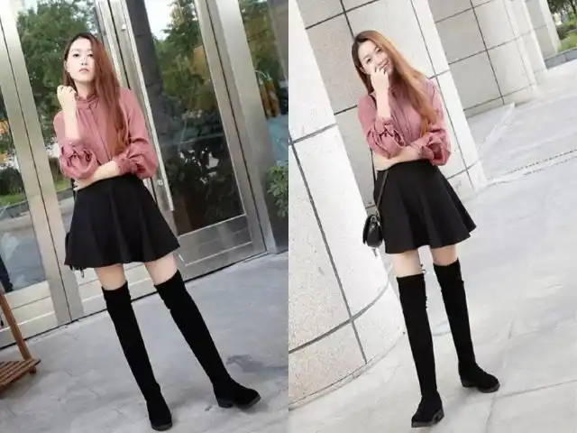 小个子过膝靴穿搭法搭配一条时髦的小短裙轻松显腿长
