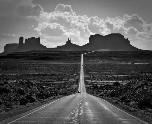 无人,横图,黑白,室外,白天,旅游,度假,美景,沙漠,路,汽车,美国,景观