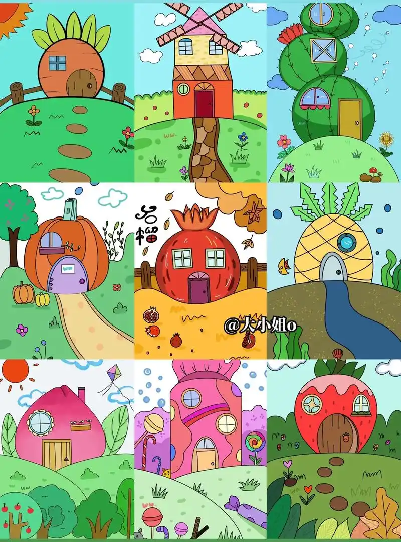 儿童创意画房子.你想pick哪所小房子呢?快来一起画吧.#简 - 抖音