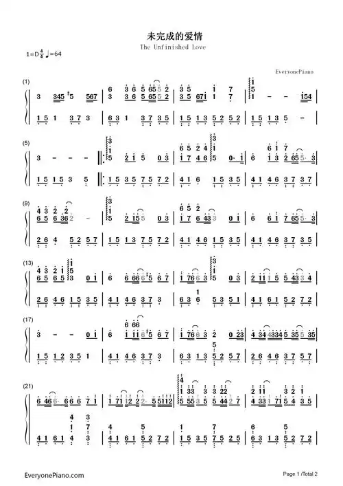 未完成的爱情-韩剧《家人之间为何这样》片头曲双手简谱预览1