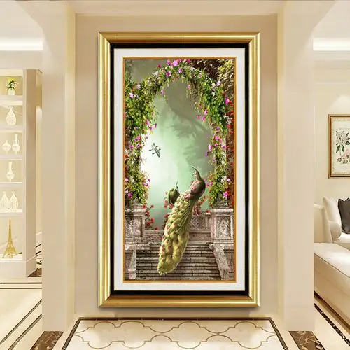 玄关装饰画竖版走廊过道客厅卧室壁画简欧麋鹿墙画现代简约别墅楼梯挂