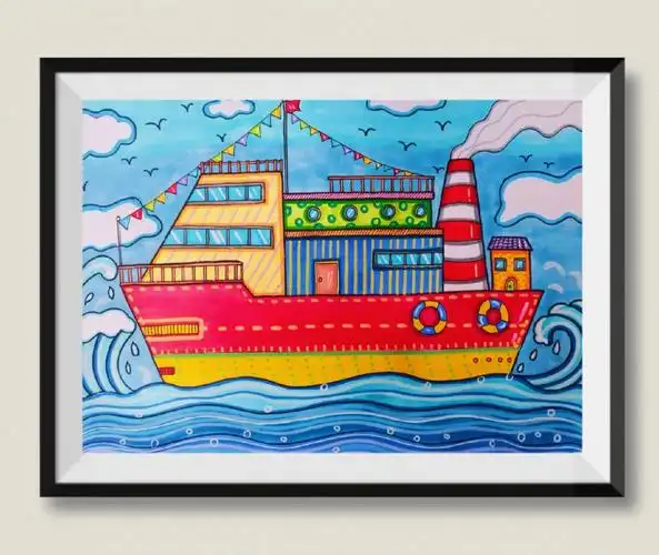 儿童画彩色的轮船#游轮  #创意美术儿童画  #儿童画  #面朝大海