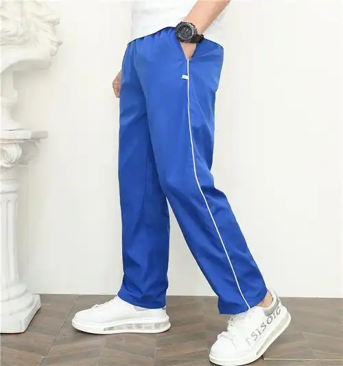 班黛菲 滑料校服裤子 夏季初高中校裤 带网藏青白边小学生校裤运动两