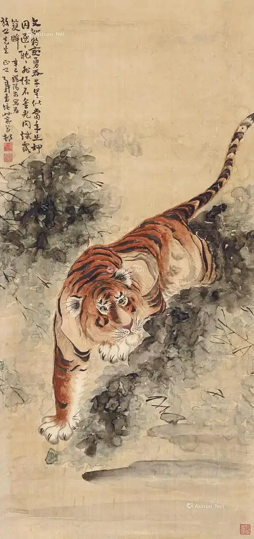 0297 猛虎下山图 立轴 设色纸本