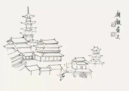 高山楼阁简笔画古风楼阁简笔画河流山川风景怎么画涂色简单步骤教程