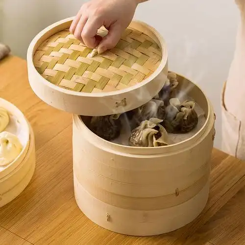 居家家竹木蒸笼家用多层饺子竹笼蒸屉带盖蒸馒头的篦子小笼包笼屉