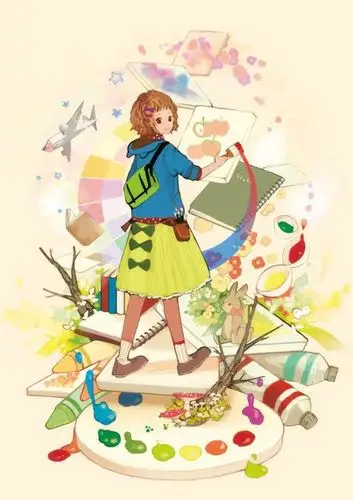 正在画画的动漫少女图