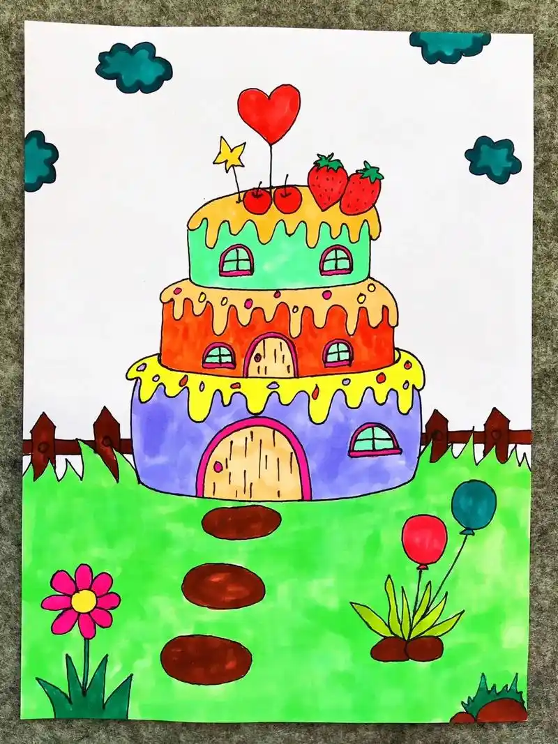 蛋糕房子创意儿童画