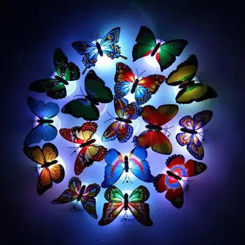 led七彩灯3d立体夜发光蝴蝶墙上装饰品客厅卧室婚房 创意墙贴壁纸