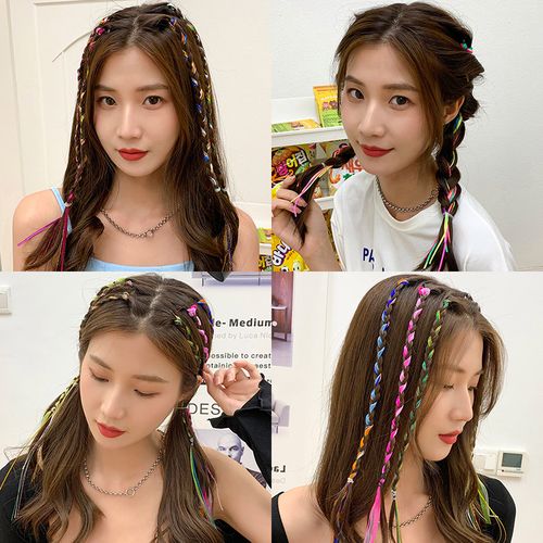 儿童编发彩绳嘻哈脏脏辫发绳夏季长丝带辫子头绳编头发的彩带头饰