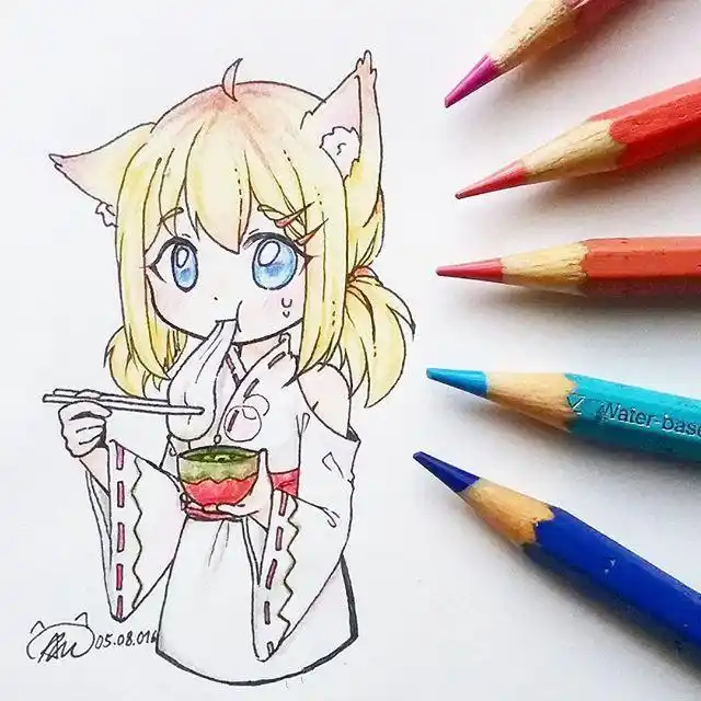 彩铅画动漫人物q版萌图超可爱的彩铅人物画18张