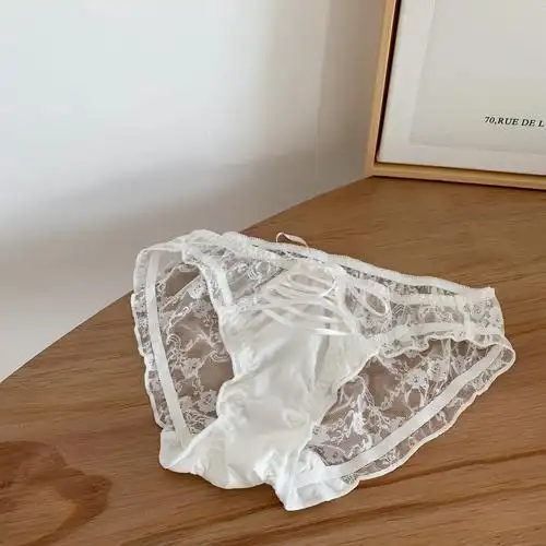 韩式浪漫唯美纯白内裤仙美丝带系带三角内裤低腰甜美少女内裤优蝗券