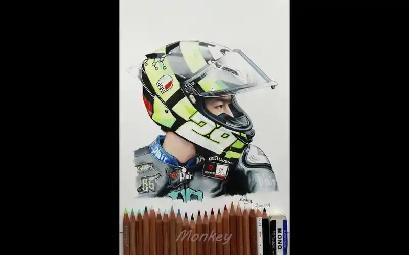 王一博赛车彩铅手绘