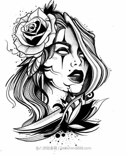 北京大美妞的小腿欧美个性女孩纹身手稿