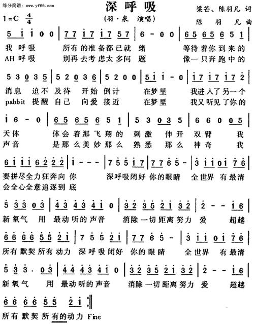 摘要:深呼吸演唱者:羽泉专辑:类别:流行格式:简谱来源:网络