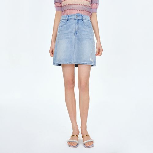 商场同款夏季新款时尚高腰a字设计感牛仔短裙女士